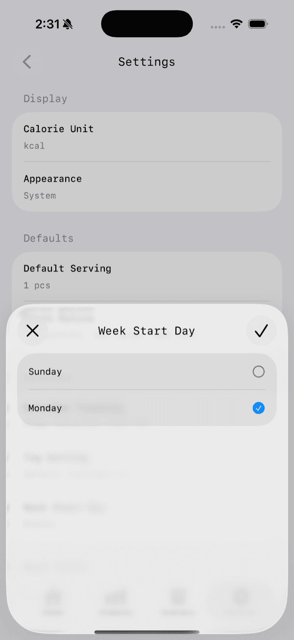 Choose which day your week starts on in Settings.