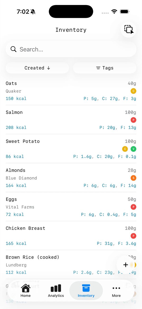 Tagged, branded food inventory